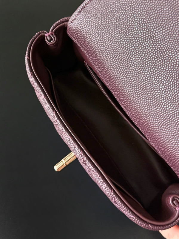 CC 26s Mini Flap Bag 14.5cm with Top Handle Deep Burgundy Caviar Leather
