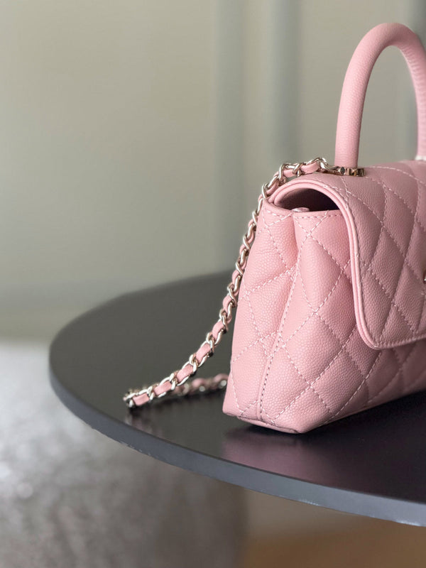 CC 26s Mini Flap Bag 14.5cm with Top Handle Light Pink Caviar Leather