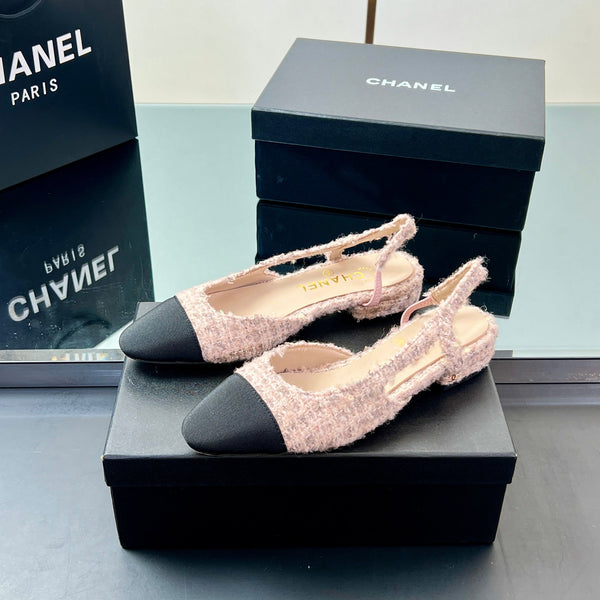 CC Slingback 2.5cm Light Pink Black Fabric Tweed