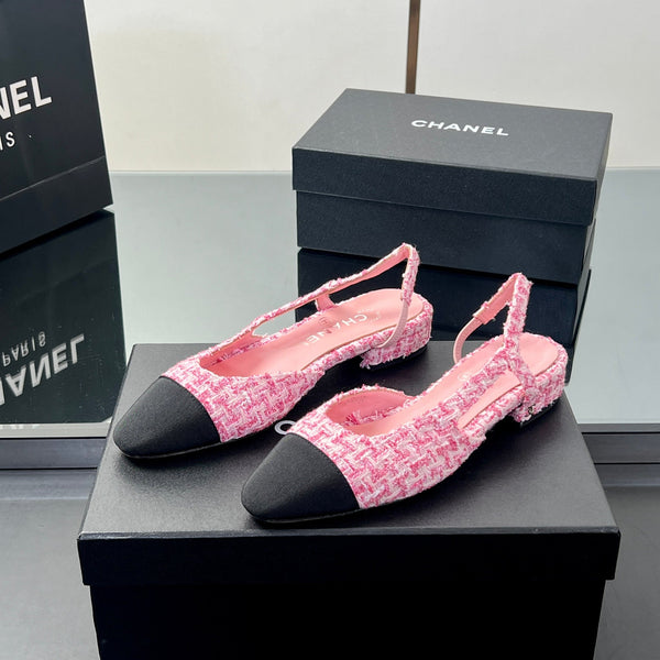 CC Slingback 2.5cm Hot Pink Black Tweed Fabric