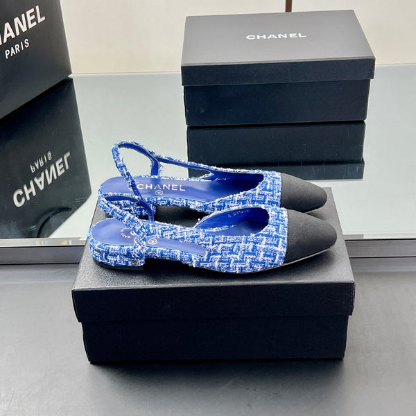 CC Slingback 2.5cm Cobalt Blue Black Tweed Fabric