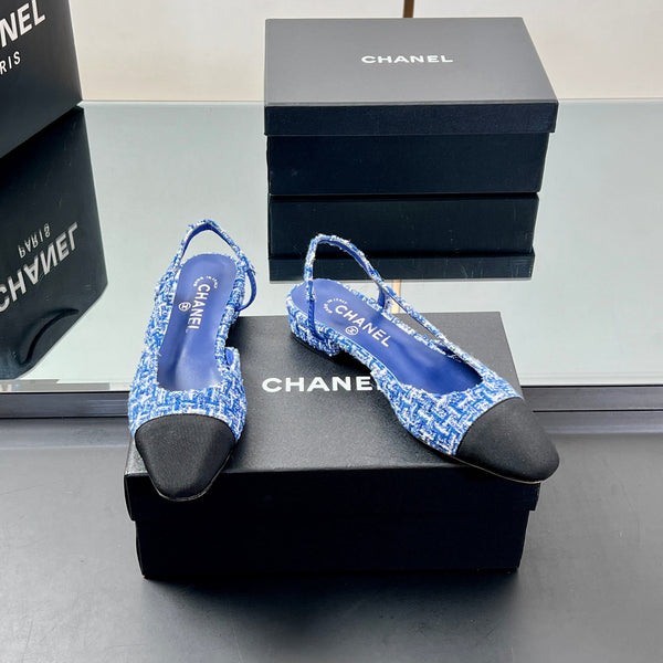 CC Slingback 2.5cm Cobalt Blue Black Tweed Fabric