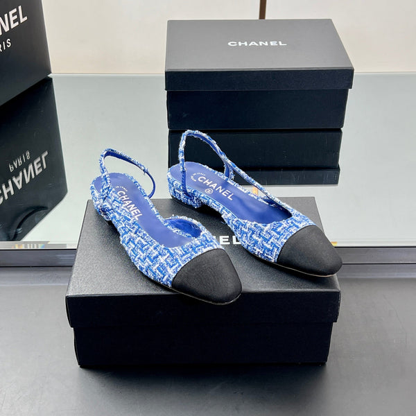 CC Slingback 2.5cm Cobalt Blue Black Tweed Fabric