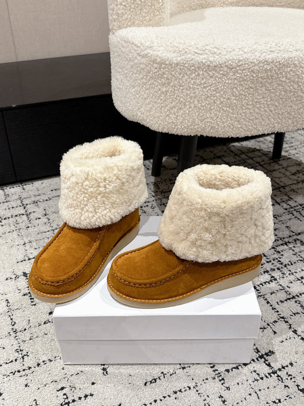 Chloe Snow Boots Tan Cream Suede Wool 514334