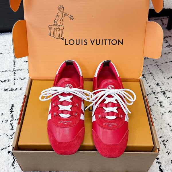 LV Sneakerina Sneaker Red White Suede Leather 616976