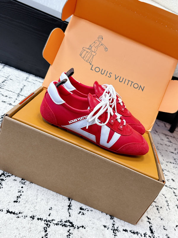 LV Sneakerina Sneaker Red White Suede Leather 616976