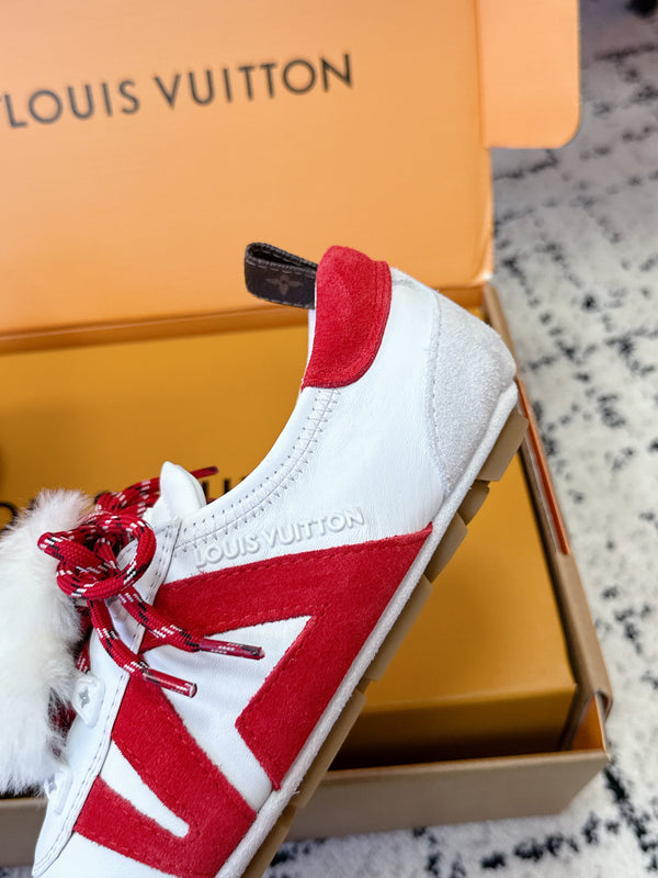 LV Sneakerina Sneaker With Vivienne White Red Suede 616978