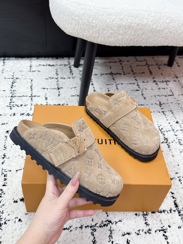 LV Cosy Comfort Mules Light Brown Monogram Suede 616990