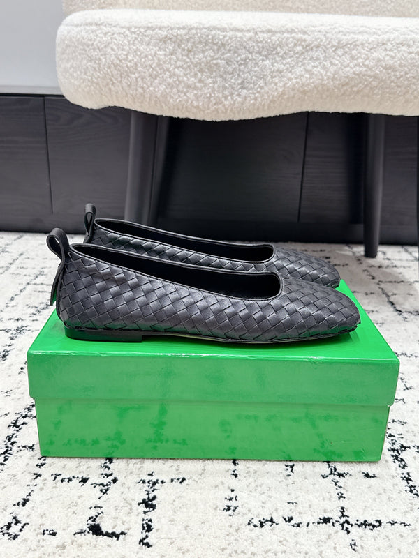 BV Charlotte Ballet Flat Black Woven Leather 769996