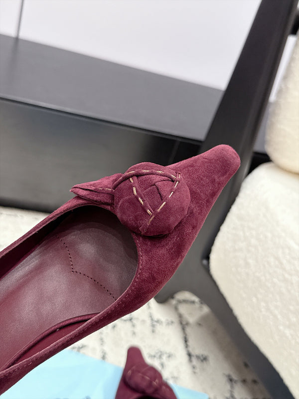 Prad Floral Detail Flats Burgundy Suede 120977