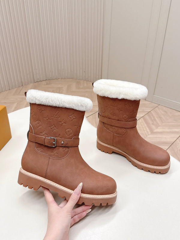 LV 2026 Territory Ankle Boot Brown White Nubuck Calf Leather 595442
