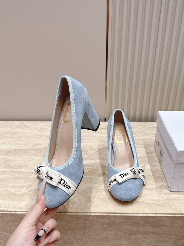 CD 26s Block Heel Pumps 7cm Denim Blue Suede 121653
