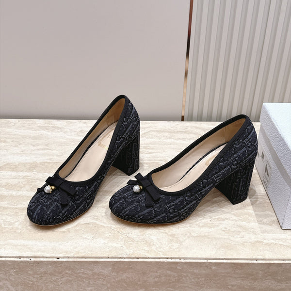 CD 26s Block Heel Pumps 7cm Black Oblique Canvas 121658