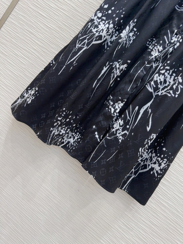 LV 25 Elegant Long Sleeve Dress Black Polyester