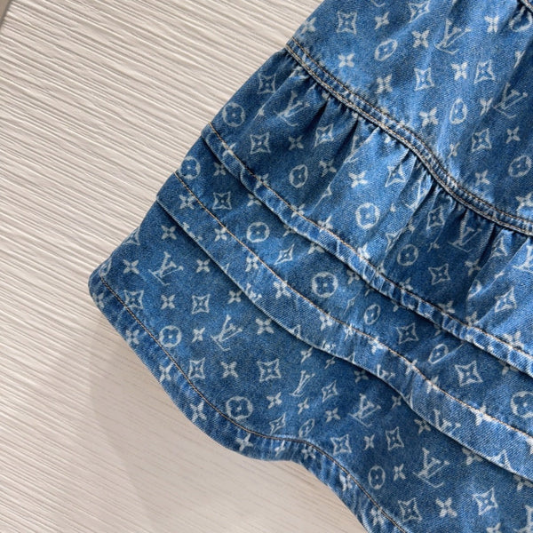 LV 25 Both Muscular Soft Denim Skirt Blue Cotton