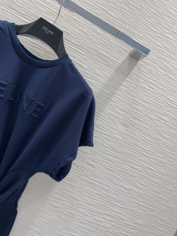 Celine 25 Twisted Waist Dress Navy Blue Cotton