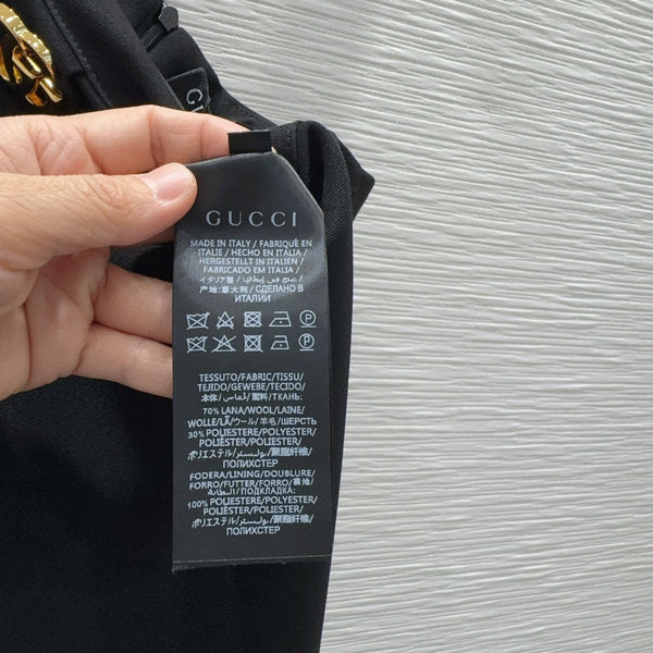 GG Crêpe Skirt With Double G Button Black Wool 346672