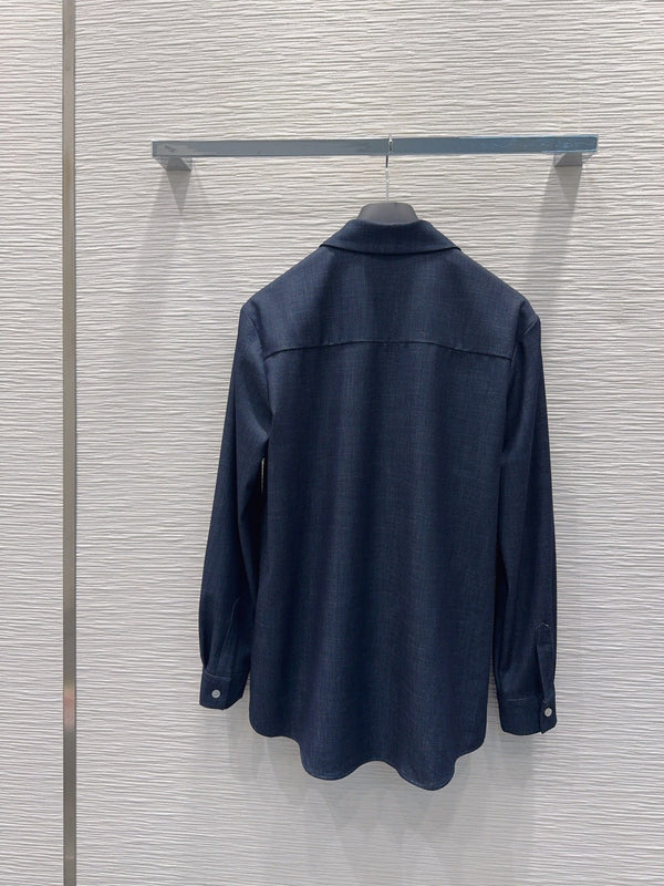CD Denim Shirt Oblique Patterned Pockets Dark Blue Polyester Viscose 351282