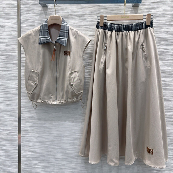 Miu SS26 Set Vest Midi Skirt Clay Grey Cotton Polyester 351255
