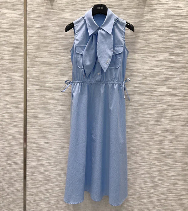 CD 2026 Bow Vest Dress Blue Polyester Cotton 392143