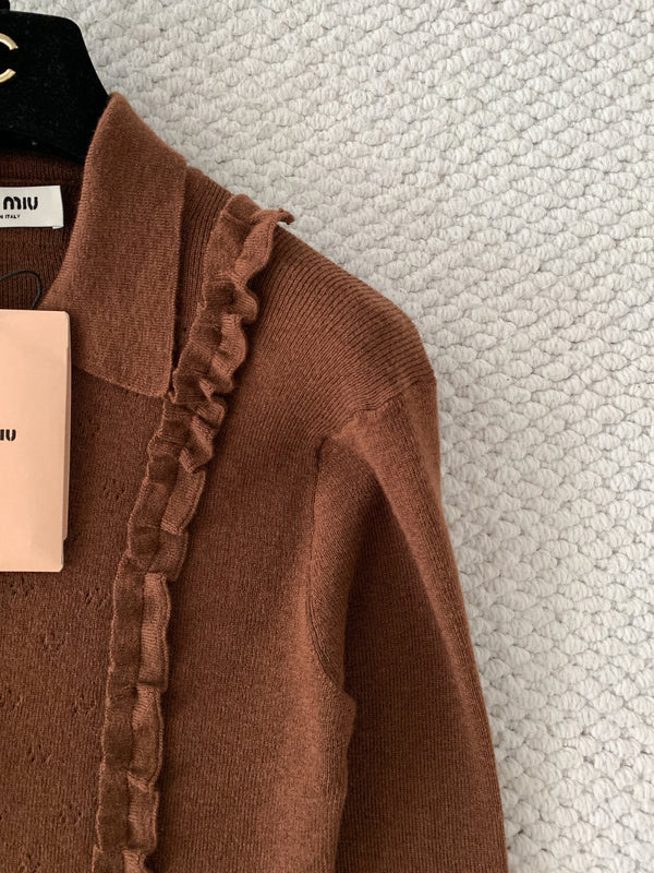 Miu 26s Cardigan Brown Cashmere Silk 380641