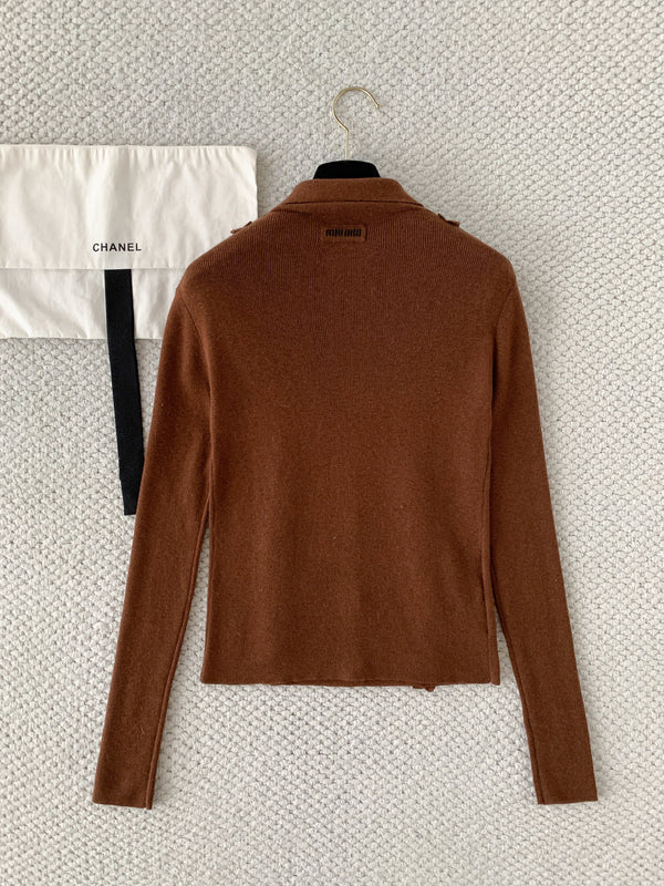 Miu 26s Cardigan Brown Cashmere Silk 380641