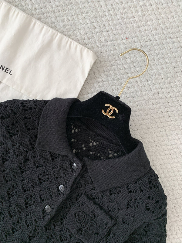 CL Mini Dress Black Cotton Pointelle 380652
