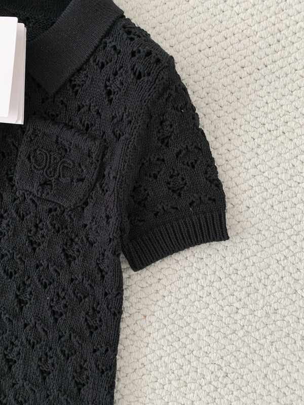 CL Mini Dress Black Cotton Pointelle 380652
