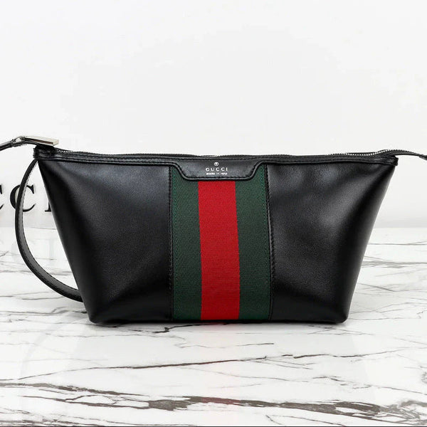 GG 2026 Mega Web Trademark Crossbody Bag 22cm Balck Canvas Leather