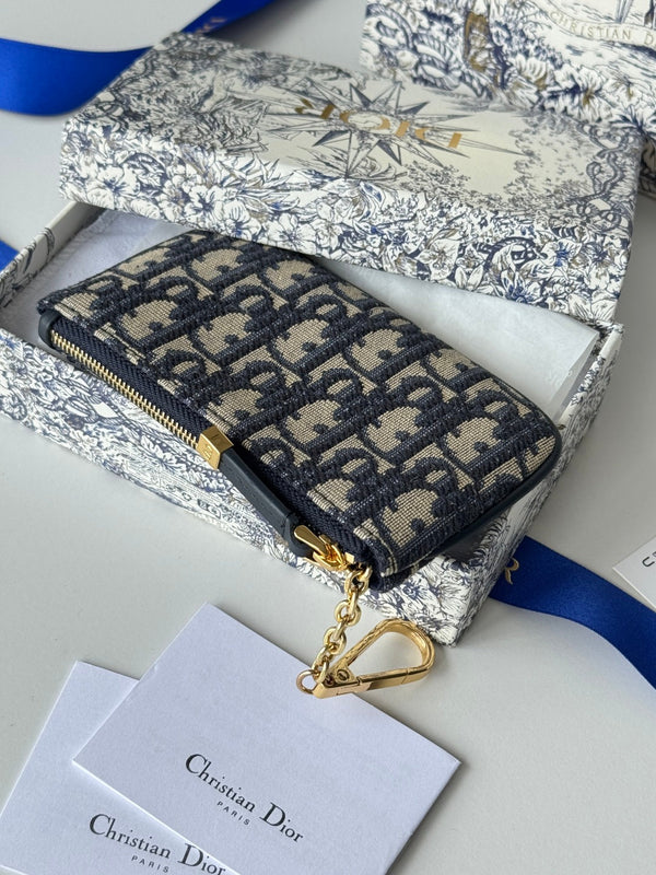 CD 30 Montaigne Coin Purse Key Bag Blue Jacquard GHW