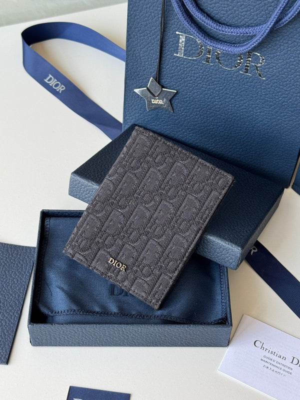 CD Oblique Passport Holder Black Jacquard Cowhide