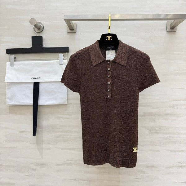 CC 26s Polo Knit Short-Sleeve Sleeve Golden Brown Cashmere 394166