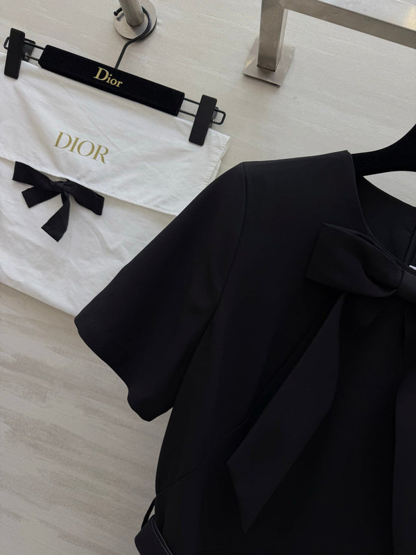 CD 26s Mid-Length Belted Dress Black Wool Silk 394161