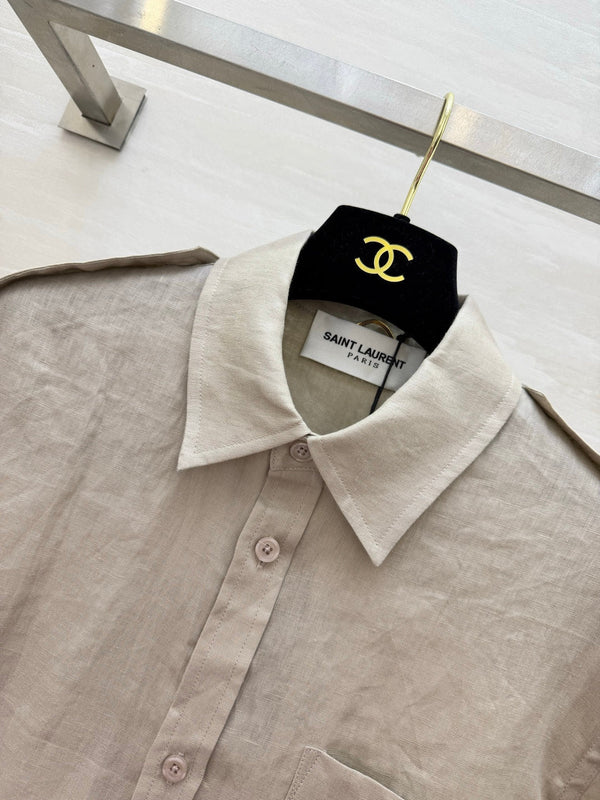 YSL 26s Short-Sleeve Shirt Cream Linen 397024