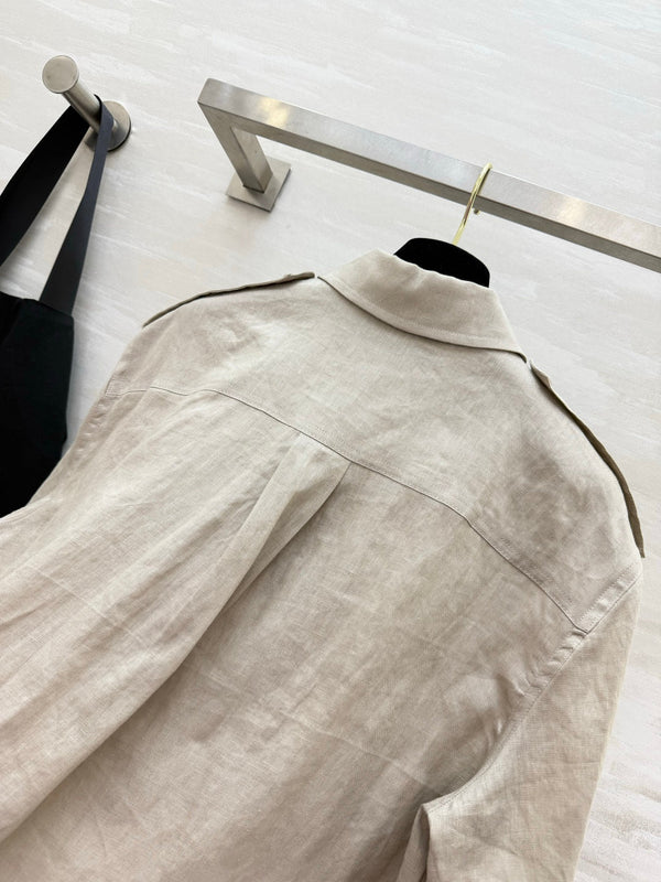 YSL 26s Short-Sleeve Shirt Cream Linen 397024
