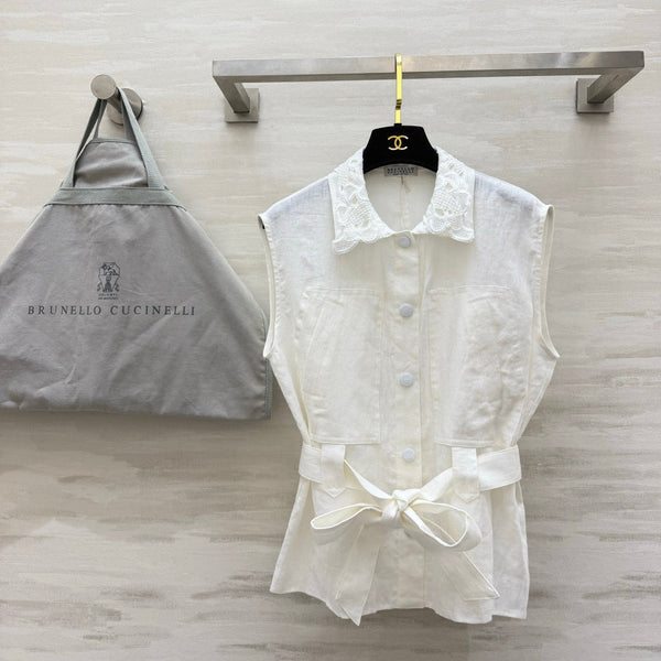 Brunello Cucinelli Vest White Linen 396979