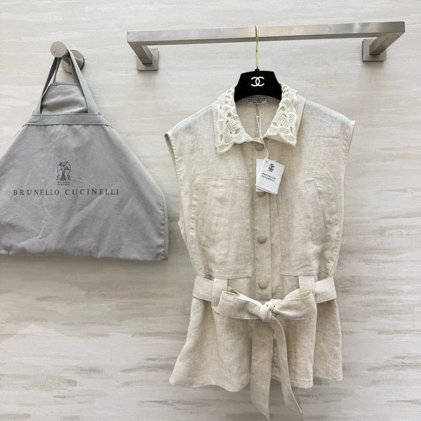 Brunello Cucinelli Vest Cream Linen 396981