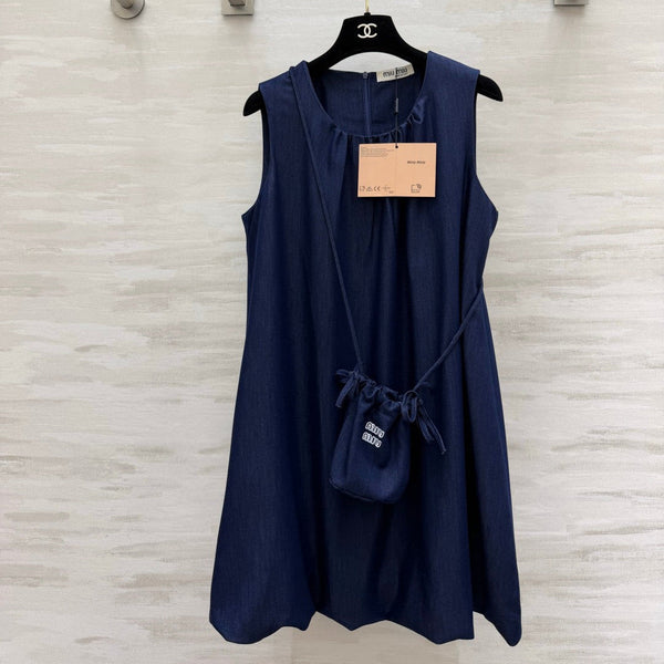 Miu 26s Sleeveless Dress Deep Blue Denim 398806