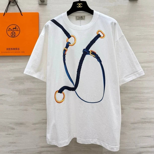 HM 2026 Rope Print T-Shirt White Mix Blue Cotton 408325