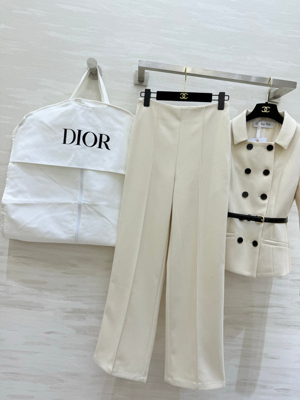 CD 26s Set Belted Jacket & Pant Ecru Virgin Wool and Silk 414131