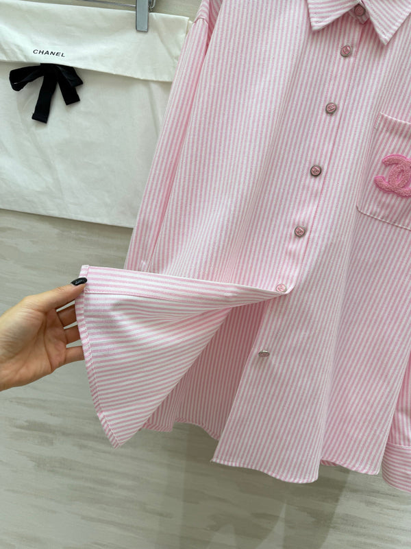 CC 26s Striped Long-Sleeve Shirt Pink Cotton 414115