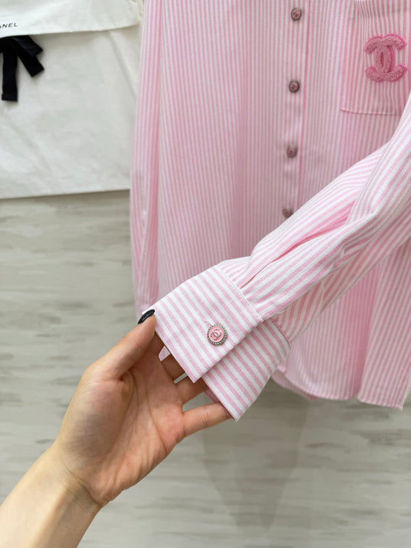 CC 26s Striped Long-Sleeve Shirt Pink Cotton 414115
