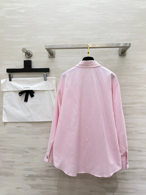 CC 26s Striped Long-Sleeve Shirt Pink Cotton 414115