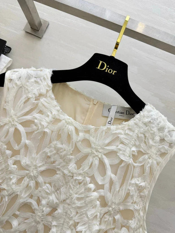 CD 2026 Heavy-duty 3D Floral Sleeveless Maxi Dress Cream Lace Cotton 412117