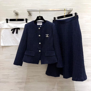 CC 26S Navy Lurex Tweed Skirt Suit Set 428174