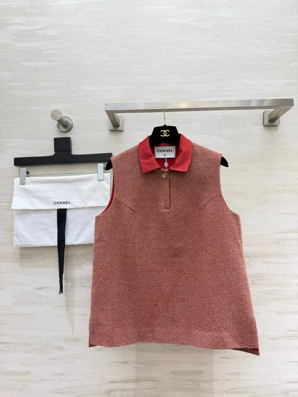 CC 26S Tweed Sleeveless Polo Top 428169