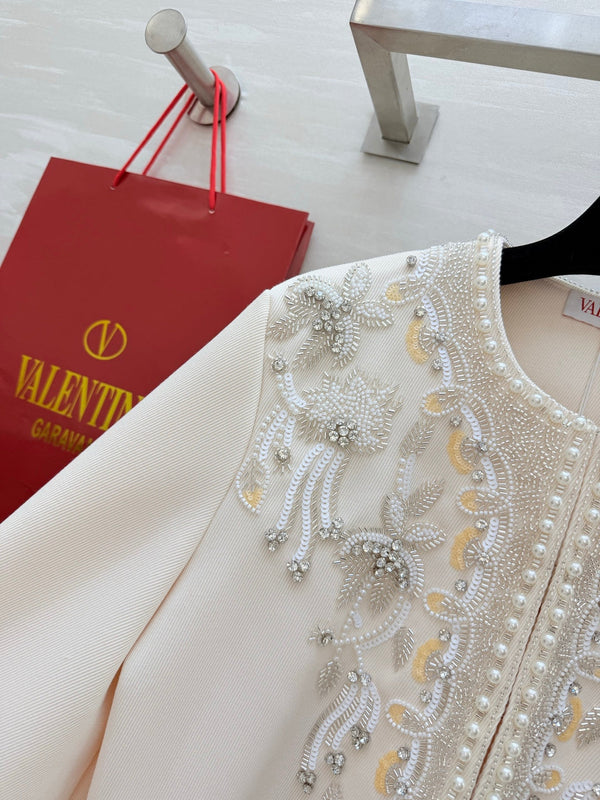 VLTN 26S White Pearl Crystal Embroidered Jacket 428158