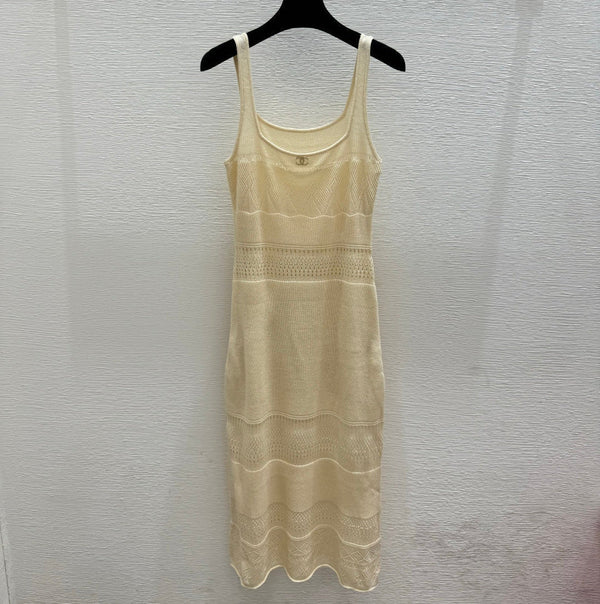 CC 2026 Round Neck Knitted Suspender Dress Yellow Linen 516040