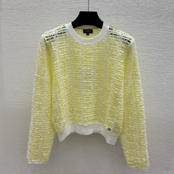 Chanel 2026 Hollow-out Round Neck Knitted Long Sleeve Yellow Cotton 244666