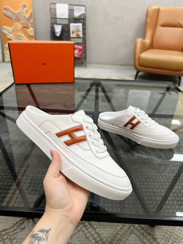 HM Men's Keep Mule White Brown Cowhide 708688